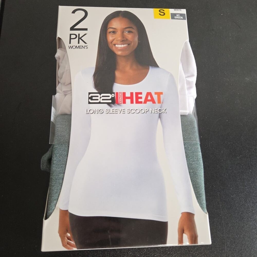 NEW 32 Degrees Heat Women's Size S 2 Pack Long Sleeve Scoop White & Green